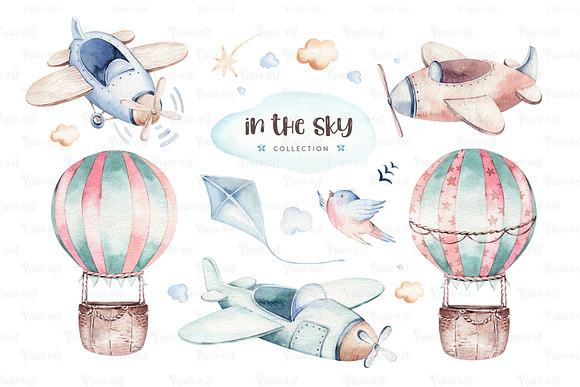 In the sky. Watercolor collection in Illustrations - product preview 5