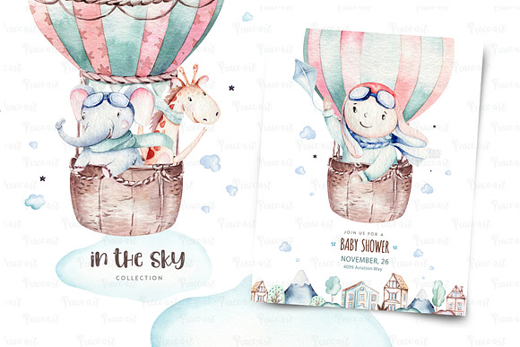 In the sky. Watercolor collection in Illustrations - product preview 6
