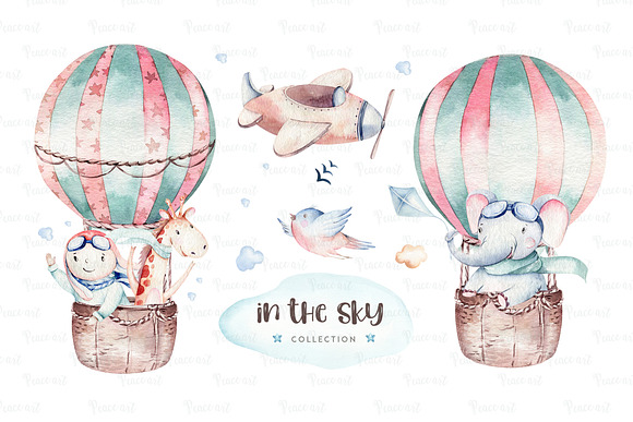 In the sky. Watercolor collection in Illustrations - product preview 8