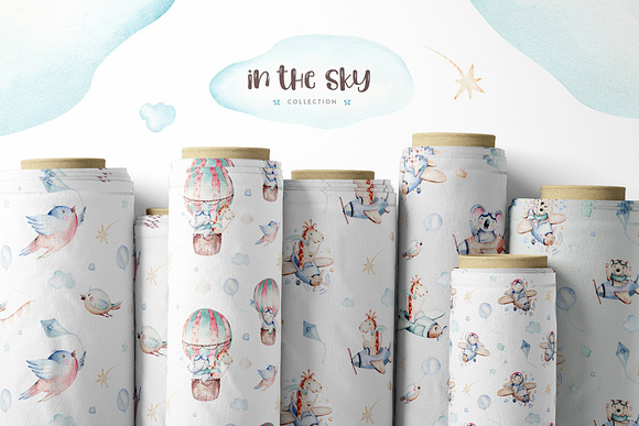 In the sky. Watercolor collection in Illustrations - product preview 11