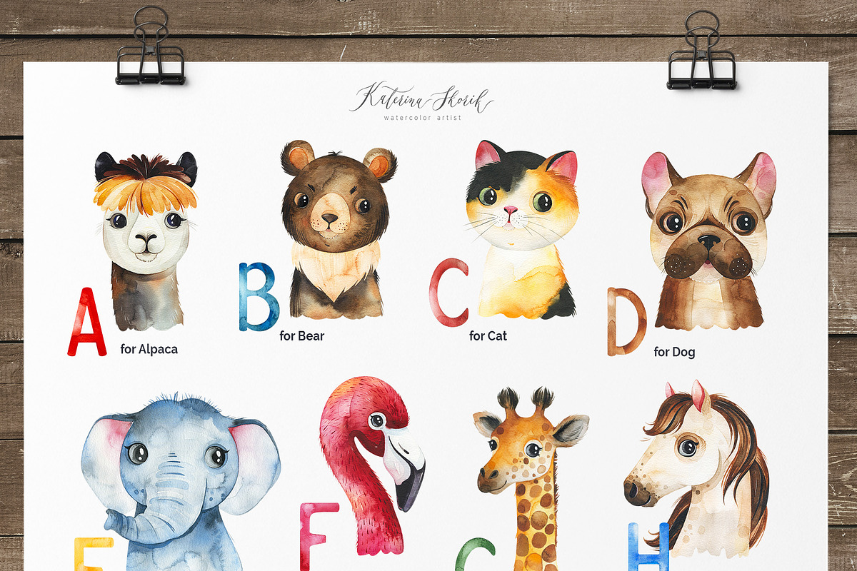 Watercolor Animal Alphabet. A to Z in Objects - product preview 8