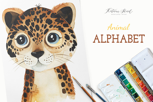 Watercolor Animal Alphabet. A to Z in Objects - product preview 2