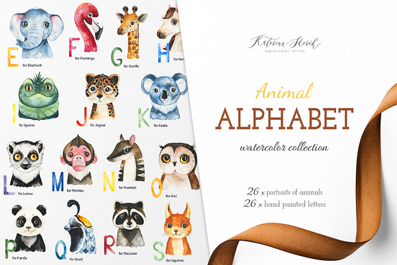 Watercolor Animal Alphabet. A to Z in Objects - product preview 4