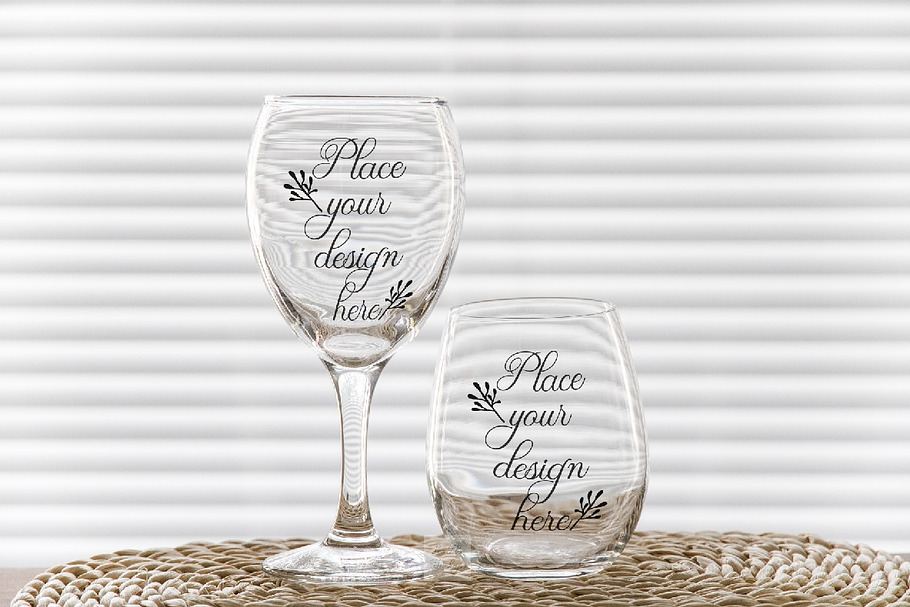 Wine glass + stemless tumbler mockup in Product Mockups - product preview 8