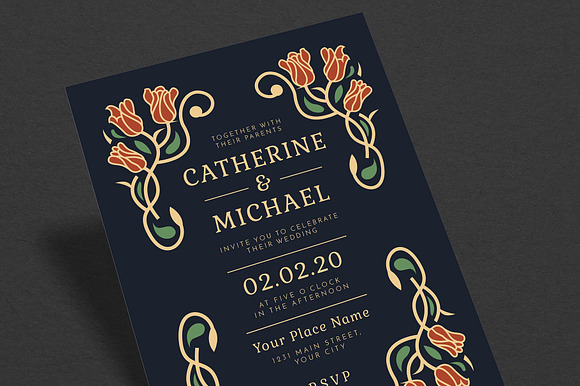 Vintage Floral Wedding Invitation in Wedding Templates - product preview 2