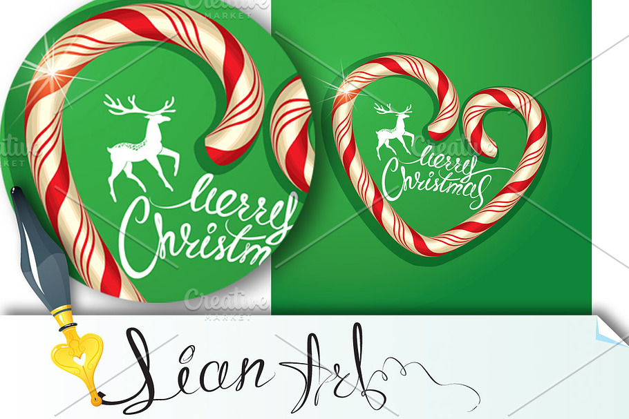 Christmas Frame in candy canes heart in Card Templates - product preview 8