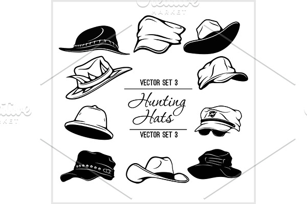 Set of hunting hats vector