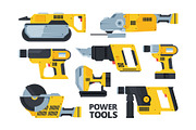 Yellow modern power tools flat