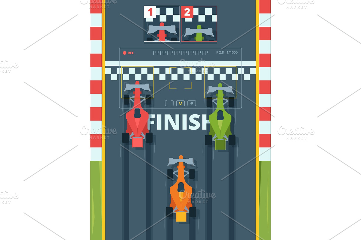 Professional race cars on finish top in Illustrations - product preview 8