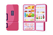 Closed and open fridge with