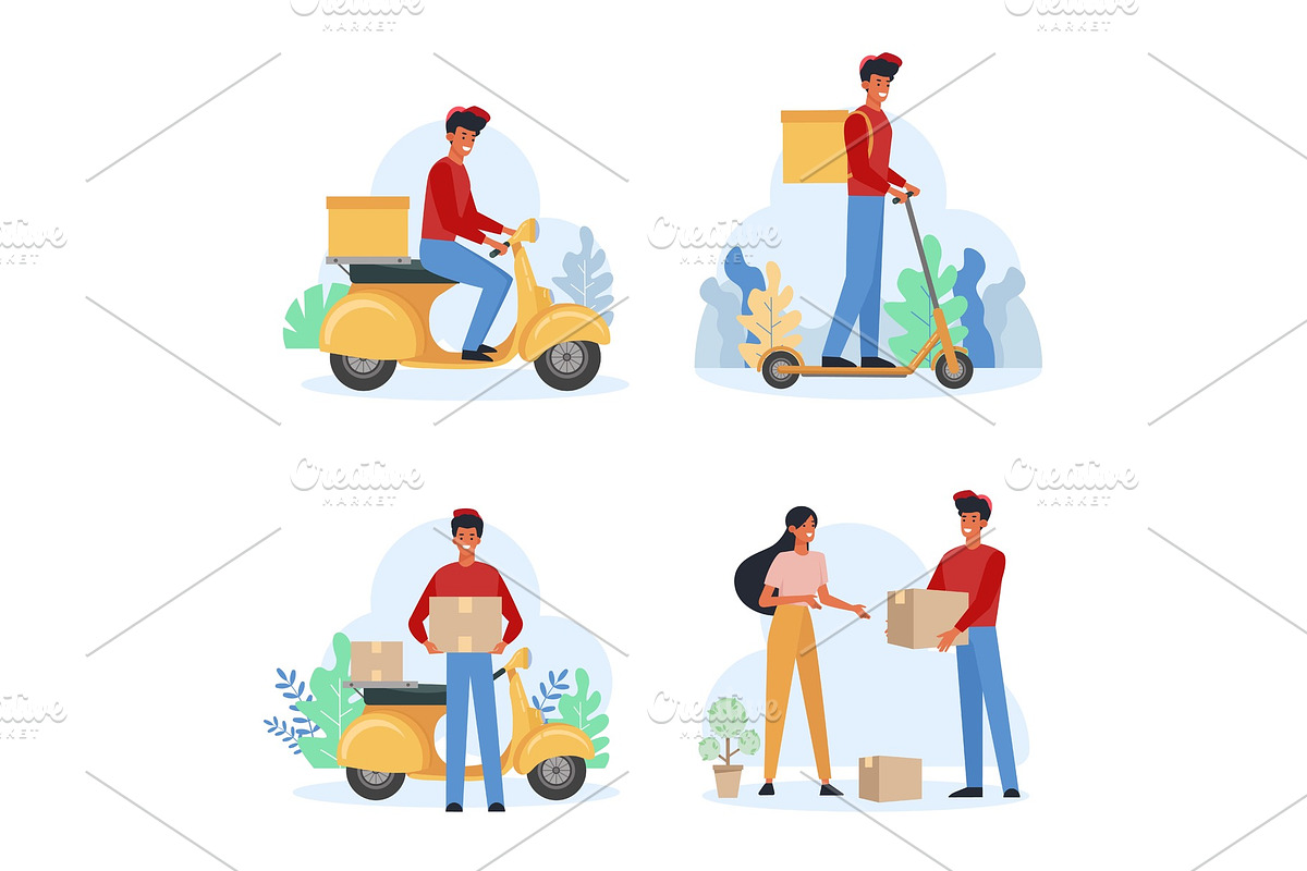 Delivery service male courier flat in Illustrations - product preview 8