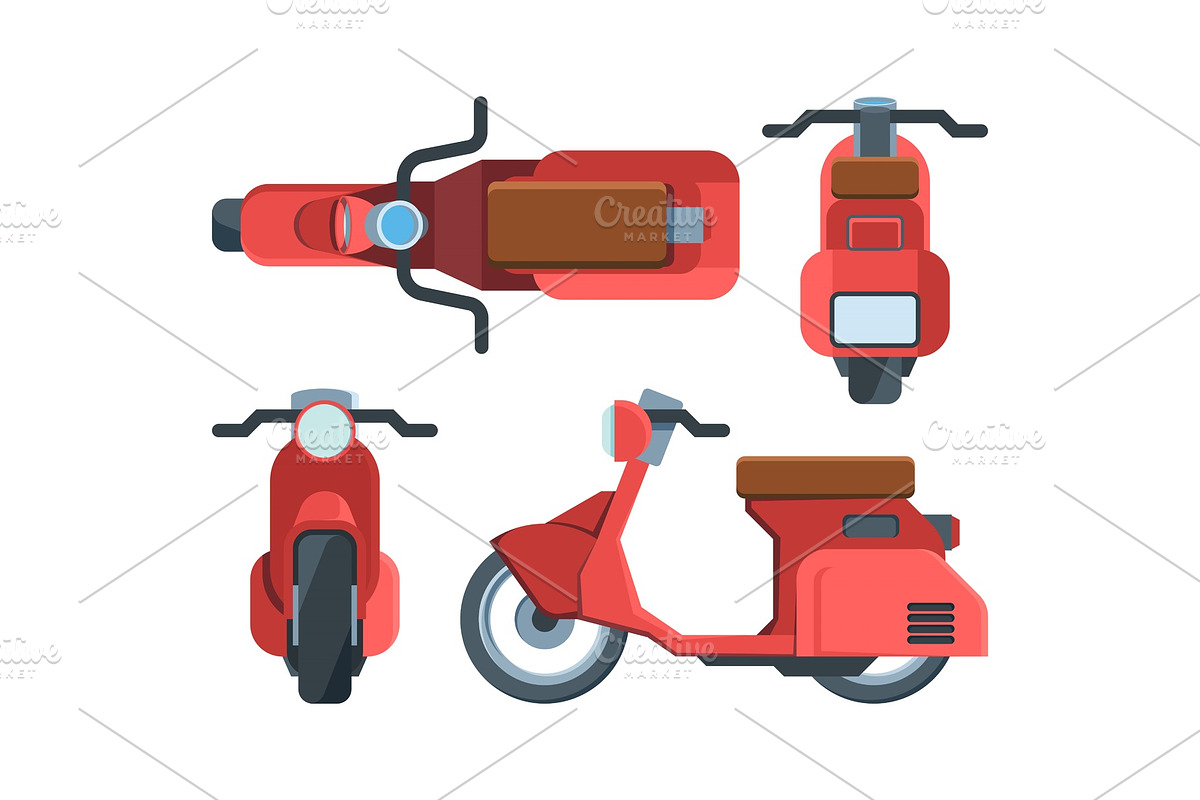 Modern red scooter bike flat in Illustrations - product preview 8
