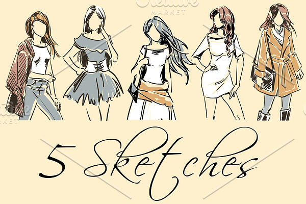 Set 5 fashion illustration sketch