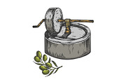 Ancient olive oil press sketch