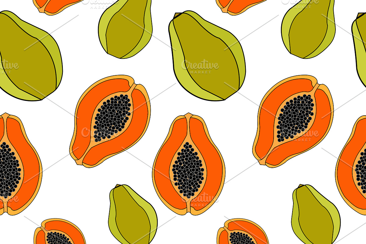 Papaya. Seamless pattern. in Illustrations - product preview 8