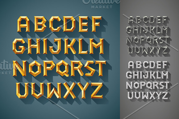 3D Font Set. Gold, wood, silver in Objects - product preview 1