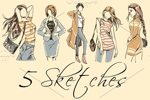Set 5 fashion illustration sketch