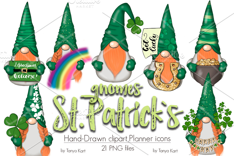 St. Patricks Gnomes Icons & Pattern in Illustrations - product preview 8