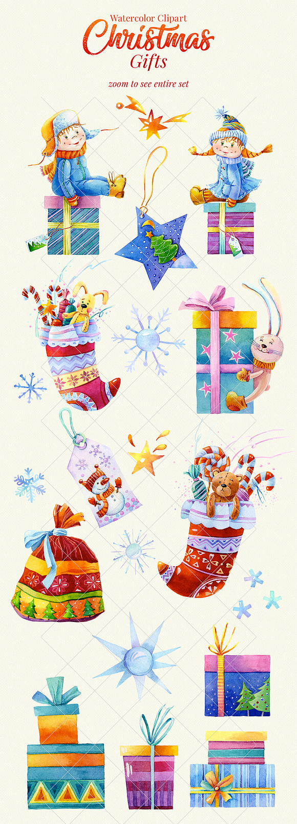 Christmas Gifts Watercolor Clipart in Illustrations - product preview 1