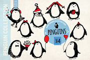 Penguins. Engraving style Love story