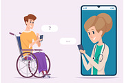 Disabled man with doctor. Online