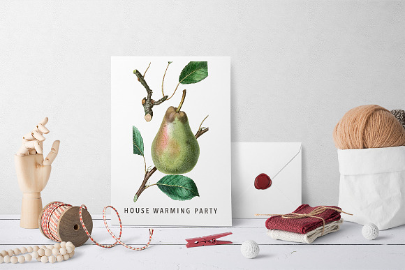 Green Pear Vintage Fruit Graphic in Illustrations - product preview 8