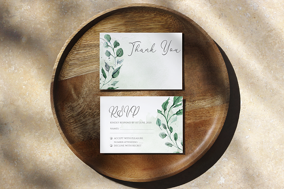 6 Piece Greenery Wedding Invite Set in Wedding Templates - product preview 7