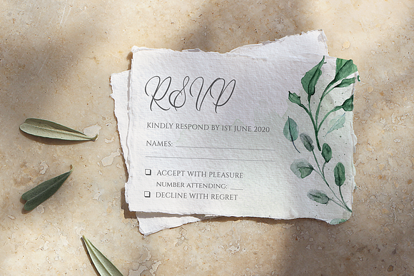 6 Piece Greenery Wedding Invite Set in Wedding Templates - product preview 8