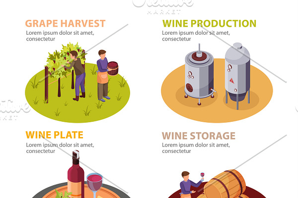 Wine production concept icons set