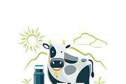 Fresh milk eco farm logo with cow