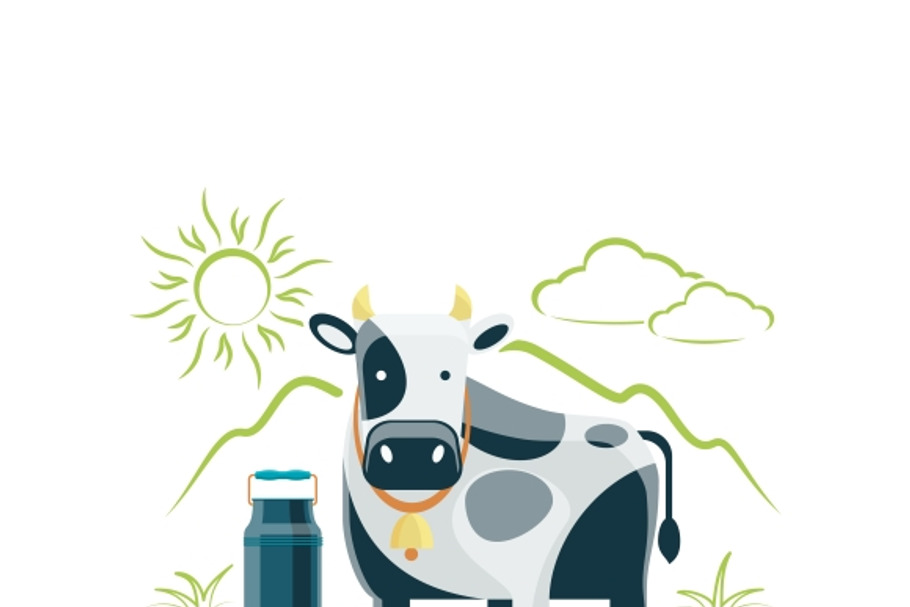Fresh milk eco farm logo with cow in Graphics - product preview 8