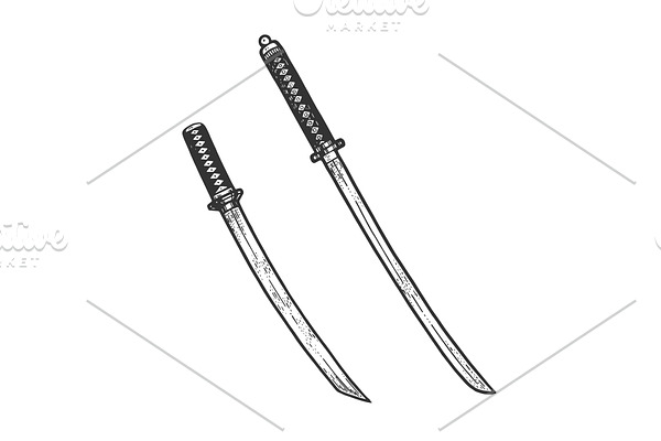 Japanese sword Katana sketch vector