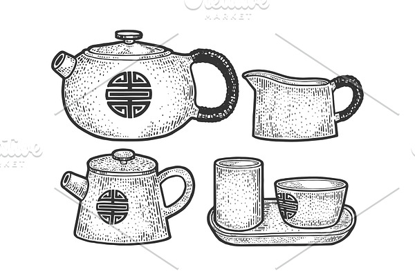 Tea ceremony asian culture sketch