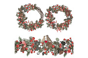 Vector Christmas decorative set with