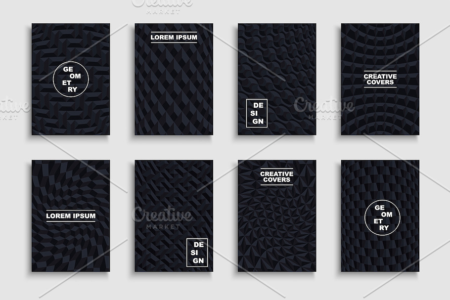 Black creative geometric posters in Brochure Templates - product preview 8
