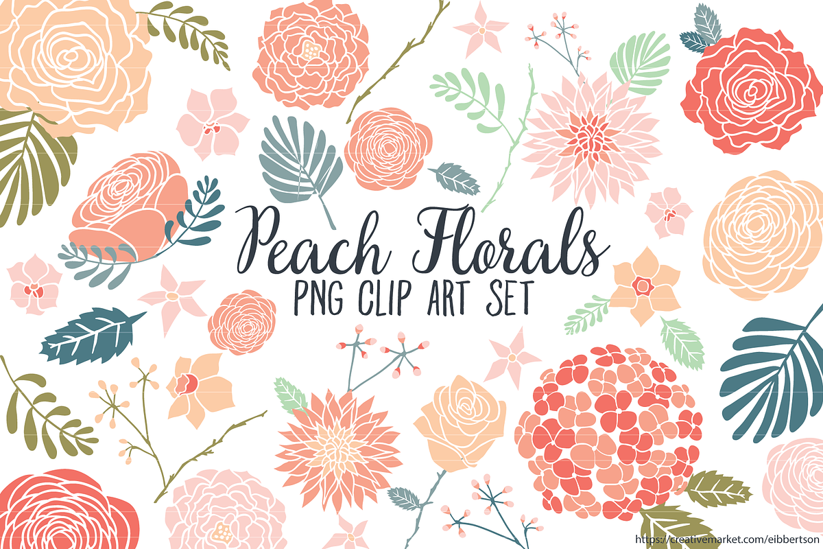 Peach Floral Clipart Flower Clip Art in Illustrations - product preview 8