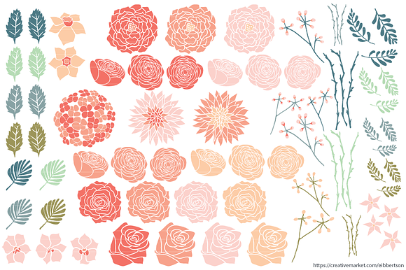 Peach Floral Clipart Flower Clip Art in Illustrations - product preview 1