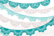 Lace banner - teal, beige, white