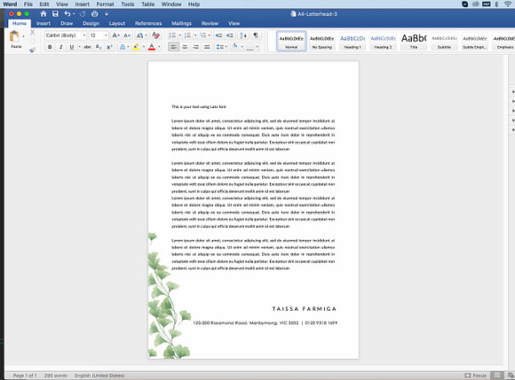 Personal green leaf Letterhead id03 in Stationery Templates - product preview 2