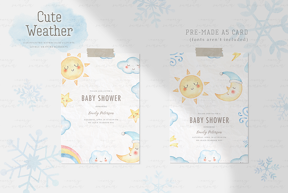 Cute Weather Watercolor Clip Arts in Illustrations - product preview 3