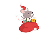 Cute Mouse in Red Santa Hat with