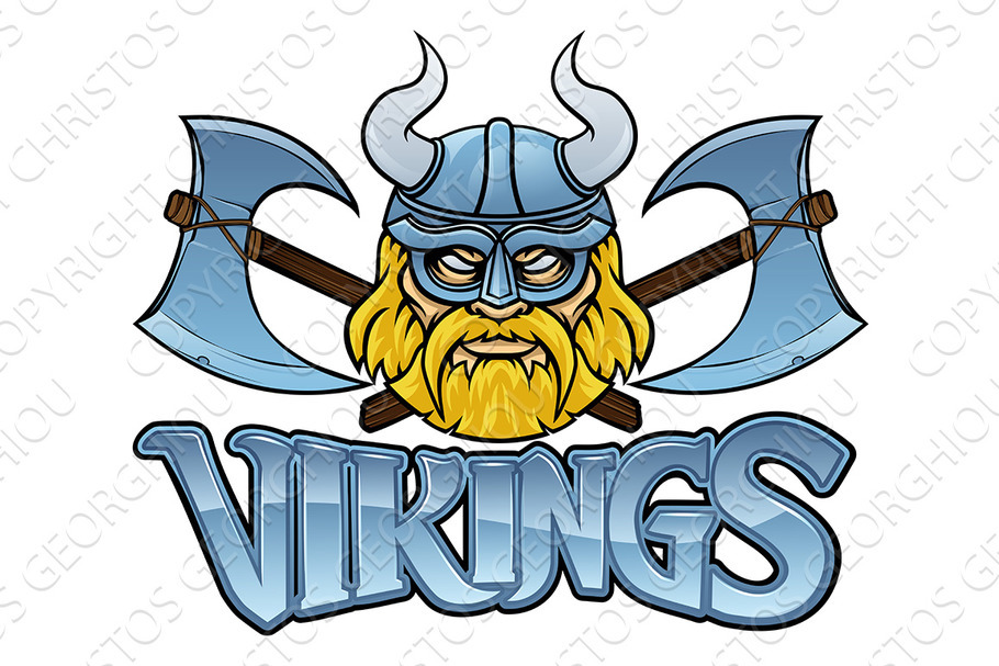 Viking Crossed Axes Mascot Warrior