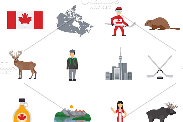 Canada flat icons set
