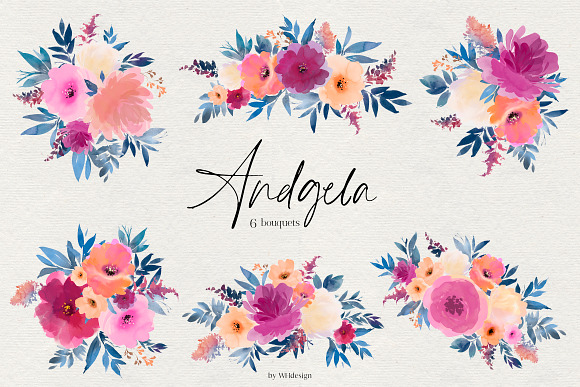 Angela Watercolor Floral Clipart in Illustrations - product preview 1