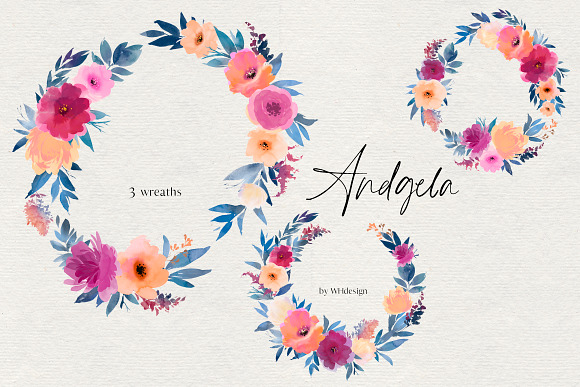 Angela Watercolor Floral Clipart in Illustrations - product preview 2