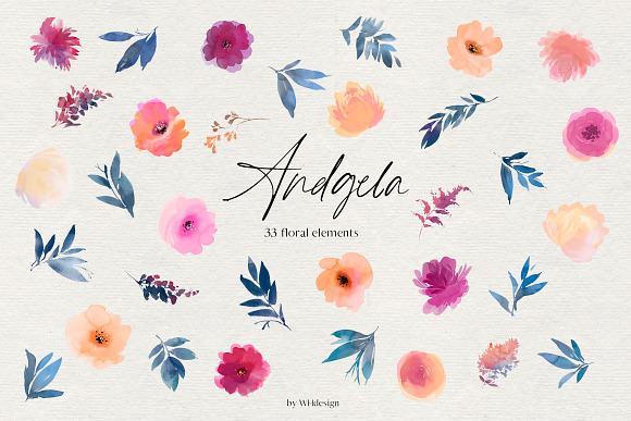 Angela Watercolor Floral Clipart in Illustrations - product preview 4