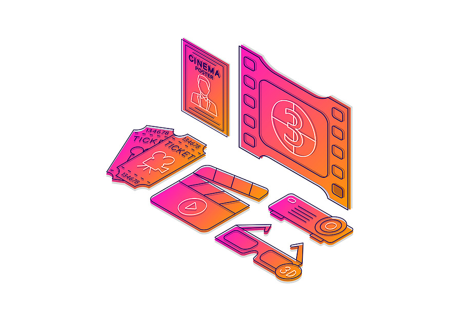 Cinema isometric color illustration in Illustrations - product preview 8