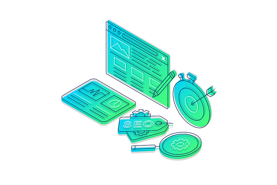 SEO isometric gradient illustration in Illustrations - product preview 8