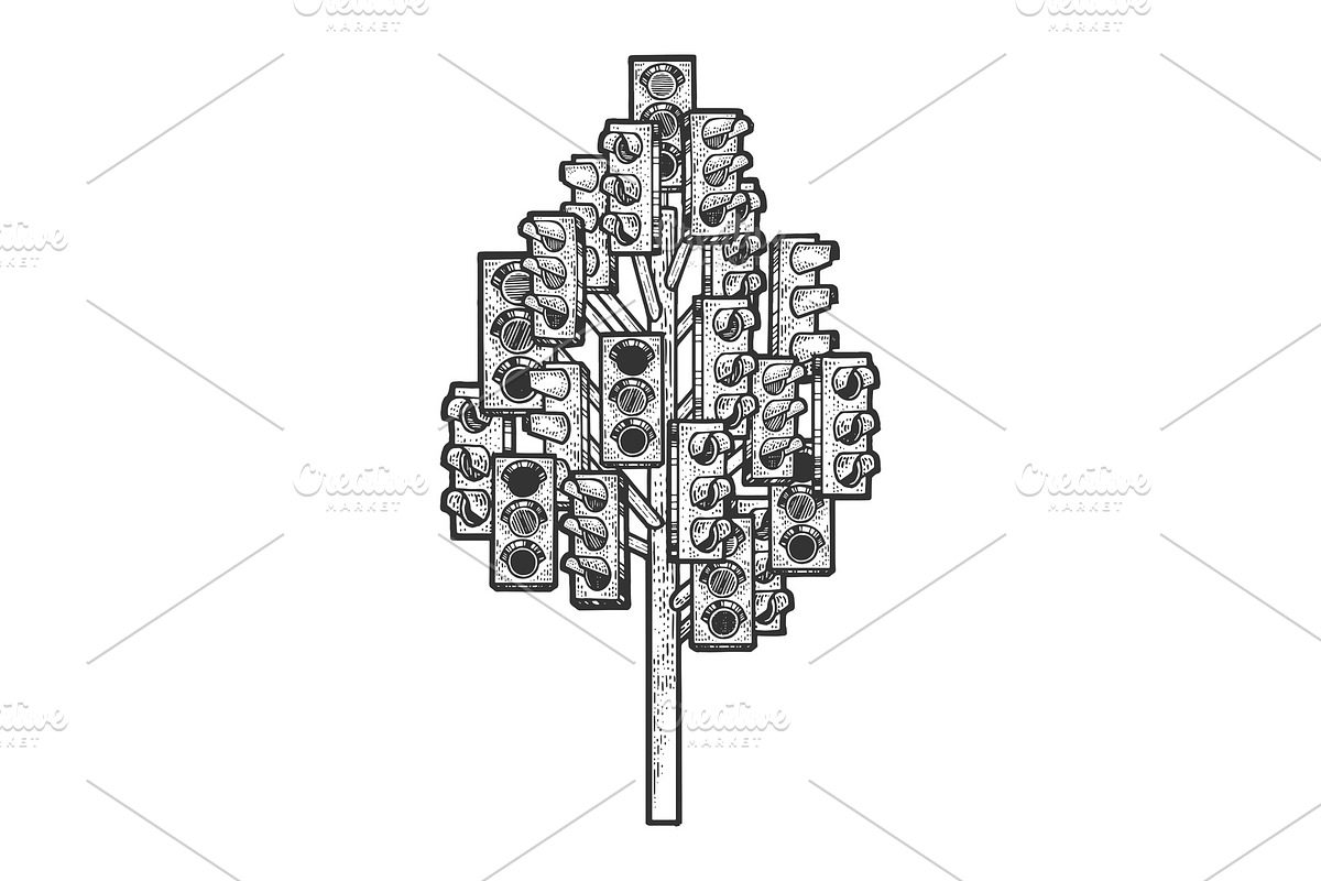 Traffic light tree sketch engraving in Illustrations - product preview 8