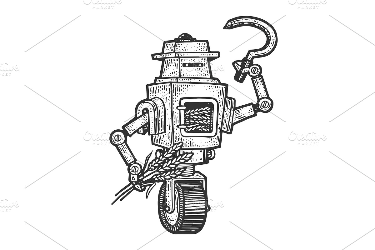 Robot grain grower sketch vector in Illustrations - product preview 8